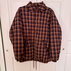 Aritzia Coaches Brown Plaid Quilted Vegan Puffer Jacket Size 1